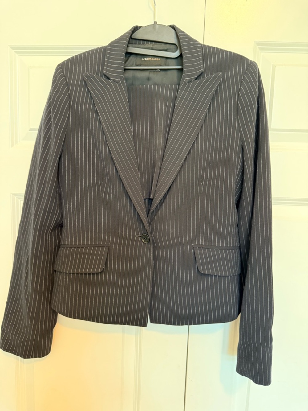 Pinstripe Notch Lapel Blazer - Navy